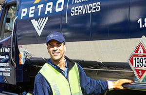 Petro service tech in front of propane truck